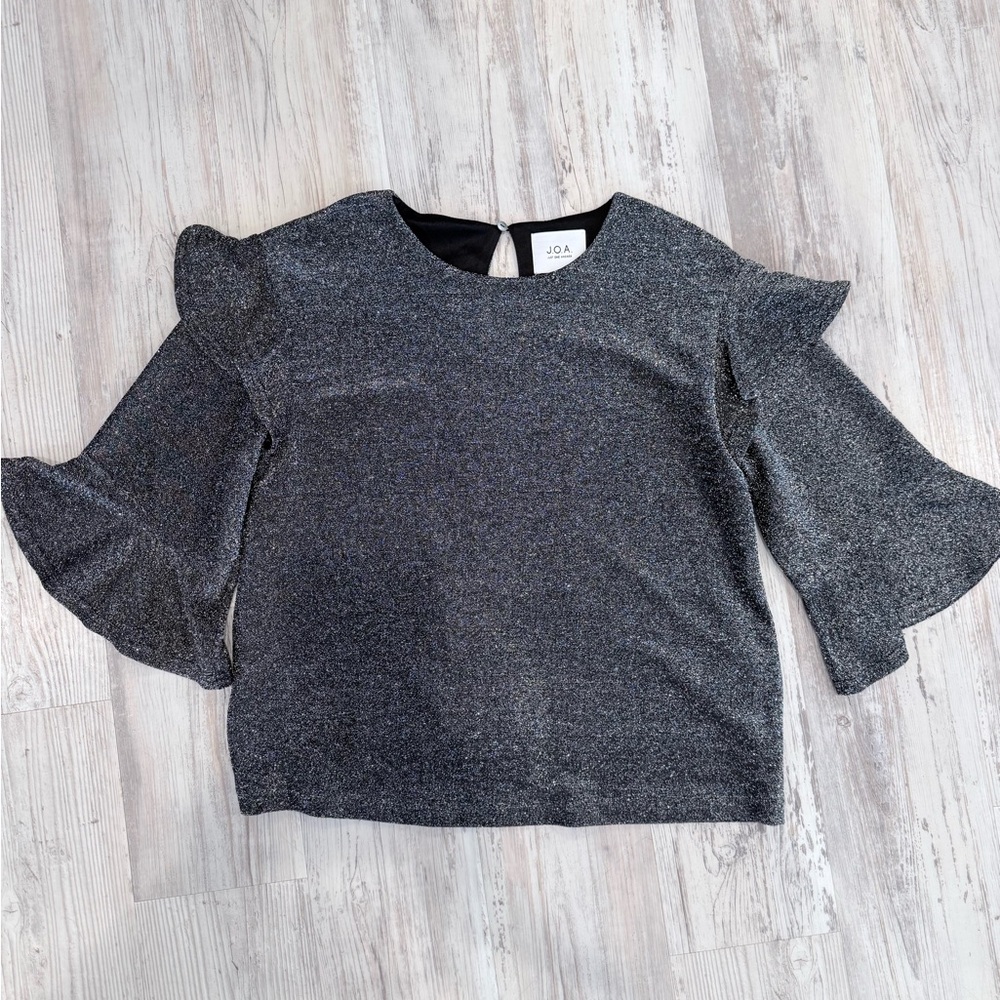 J.O.A. Charcoal Ruffle Sleeve Blouse